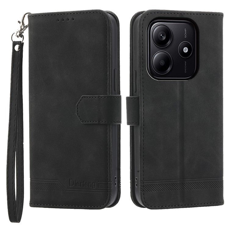 DIERFENG DF-03 For Xiaomi Redmi Note 14 5G / 14 4G Leather Case Lines Imprint Wallet Phone Cover - Black