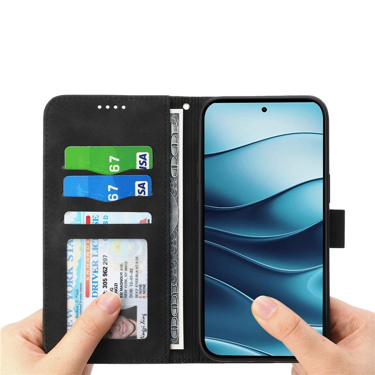 DIERFENG DF-03 For Xiaomi Redmi Note 14 5G / 14 4G Leather Case Lines Imprint Wallet Phone Cover - Black