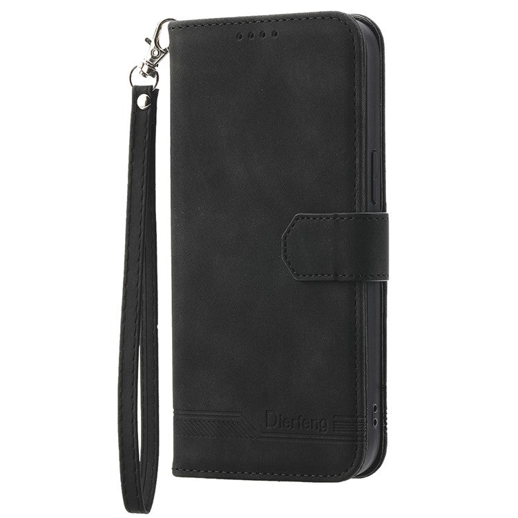 DIERFENG DF-03 For Xiaomi Redmi Note 14 5G / 14 4G Leather Case Lines Imprint Wallet Phone Cover - Black
