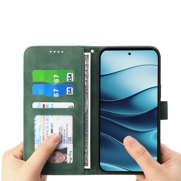 DIERFENG DF-03 For Xiaomi Redmi Note 14 5G / 14 4G Leather Case Lines Imprint Wallet Phone Cover - Green