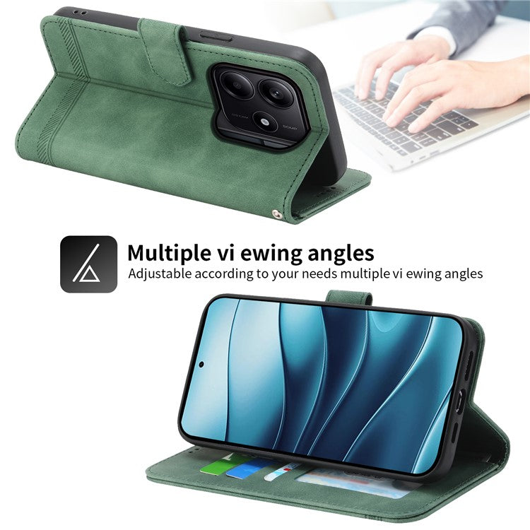 DIERFENG DF-03 For Xiaomi Redmi Note 14 5G / 14 4G Leather Case Lines Imprint Wallet Phone Cover - Green