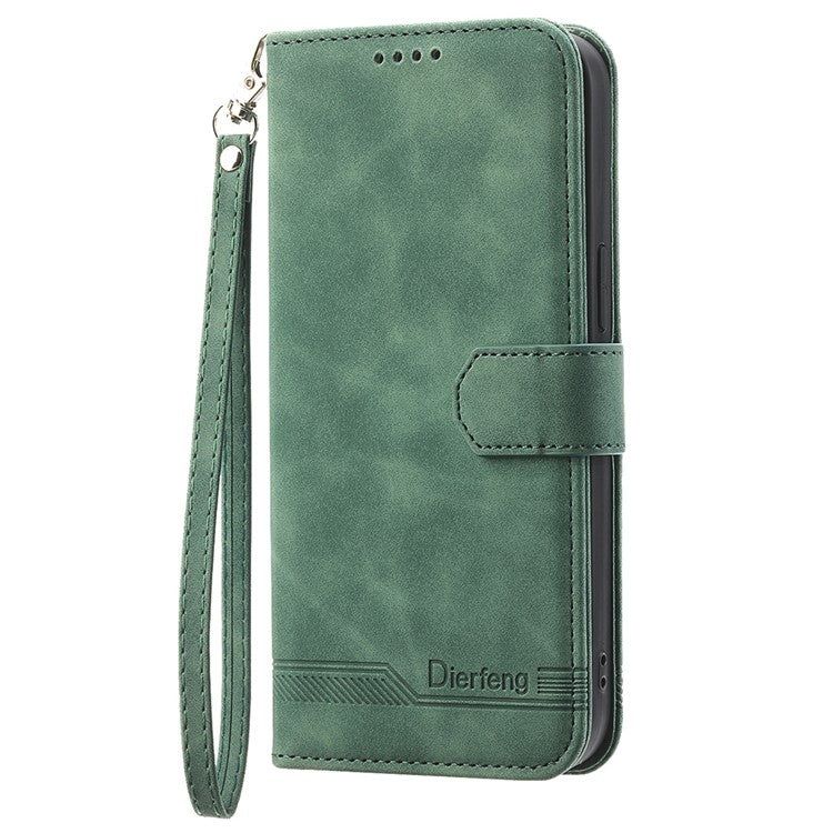 DIERFENG DF-03 For Xiaomi Redmi Note 14 5G / 14 4G Leather Case Lines Imprint Wallet Phone Cover - Green