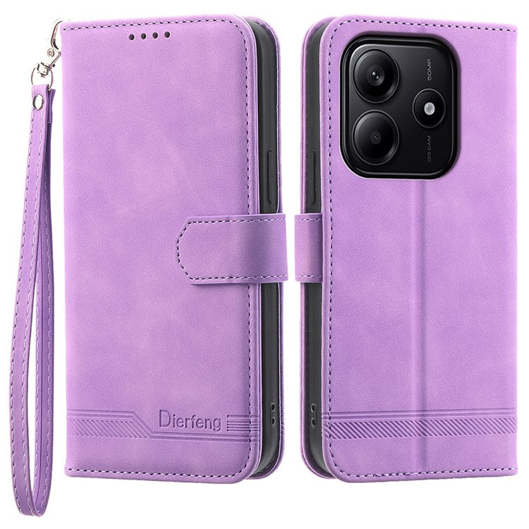DIERFENG DF-03 For Xiaomi Redmi Note 14 5G / 14 4G Leather Case Lines Imprint Wallet Phone Cover - Purple
