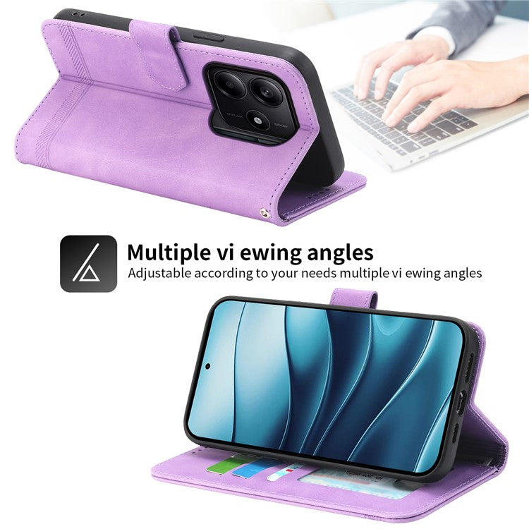 DIERFENG DF-03 For Xiaomi Redmi Note 14 5G / 14 4G Leather Case Lines Imprint Wallet Phone Cover - Purple