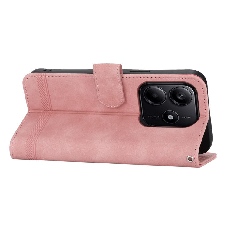 DIERFENG DF-03 For Xiaomi Redmi Note 14 5G / 14 4G Leather Case Lines Imprint Wallet Phone Cover - Pink
