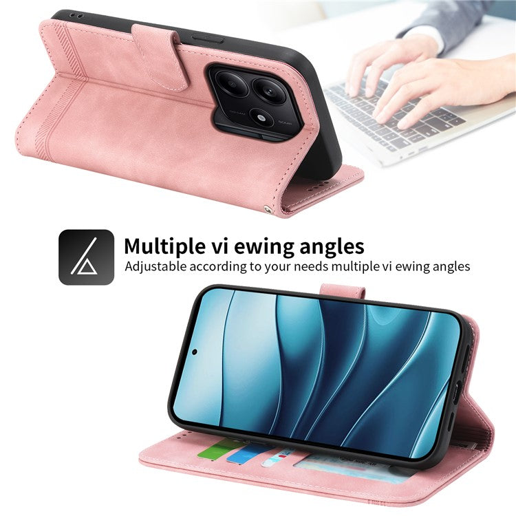 DIERFENG DF-03 For Xiaomi Redmi Note 14 5G / 14 4G Leather Case Lines Imprint Wallet Phone Cover - Pink