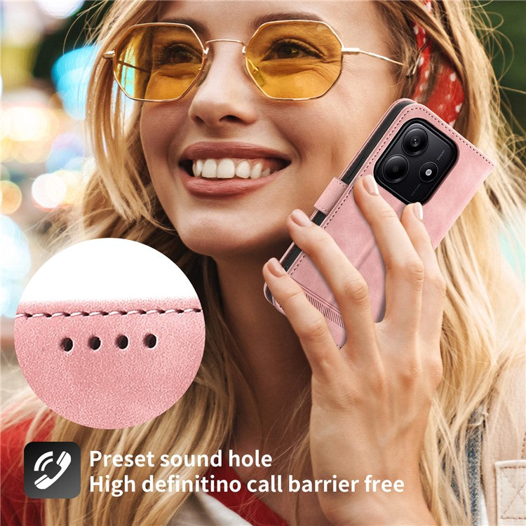 DIERFENG DF-03 For Xiaomi Redmi Note 14 5G / 14 4G Leather Case Lines Imprint Wallet Phone Cover - Pink