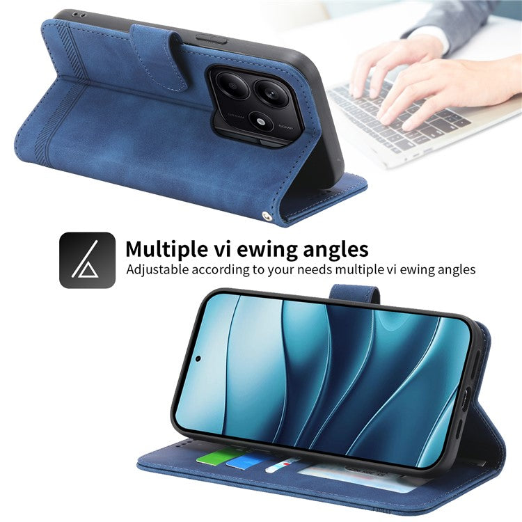 DIERFENG DF-03 For Xiaomi Redmi Note 14 5G / 14 4G Leather Case Lines Imprint Wallet Phone Cover - Blue