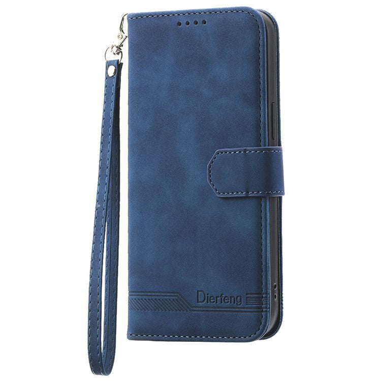 DIERFENG DF-03 For Xiaomi Redmi Note 14 5G / 14 4G Leather Case Lines Imprint Wallet Phone Cover - Blue