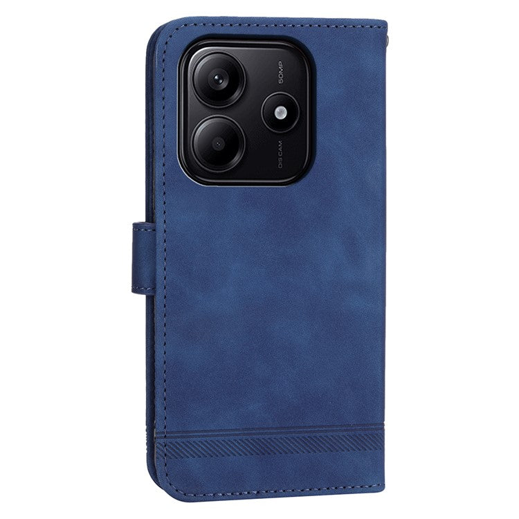 DIERFENG DF-03 For Xiaomi Redmi Note 14 5G / 14 4G Leather Case Lines Imprint Wallet Phone Cover - Blue
