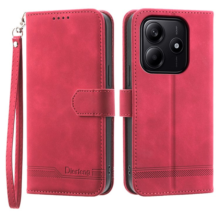 DIERFENG DF-03 For Xiaomi Redmi Note 14 5G / 14 4G Leather Case Lines Imprint Wallet Phone Cover - Red