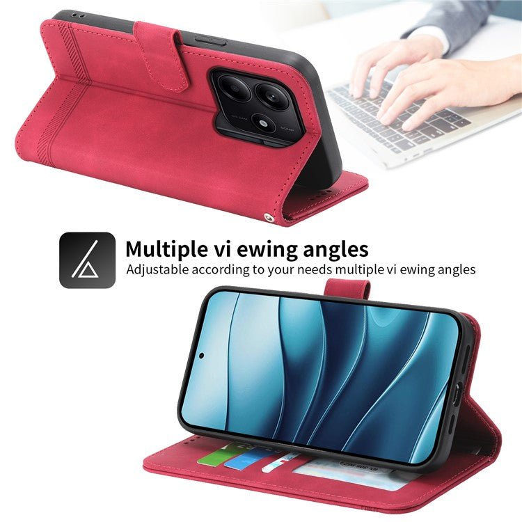 DIERFENG DF-03 For Xiaomi Redmi Note 14 5G / 14 4G Leather Case Lines Imprint Wallet Phone Cover - Red