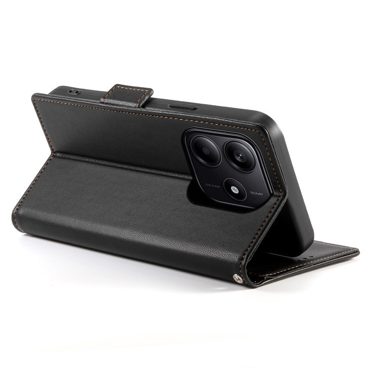 DF-010 For Xiaomi Redmi Note 14 5G / 14 4G Stand Case PU Leather Wallet Phone Cover - Black