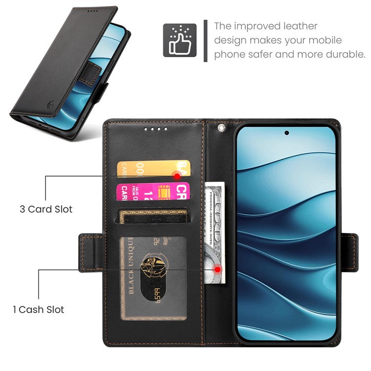 DF-010 For Xiaomi Redmi Note 14 5G / 14 4G Stand Case PU Leather Wallet Phone Cover - Black