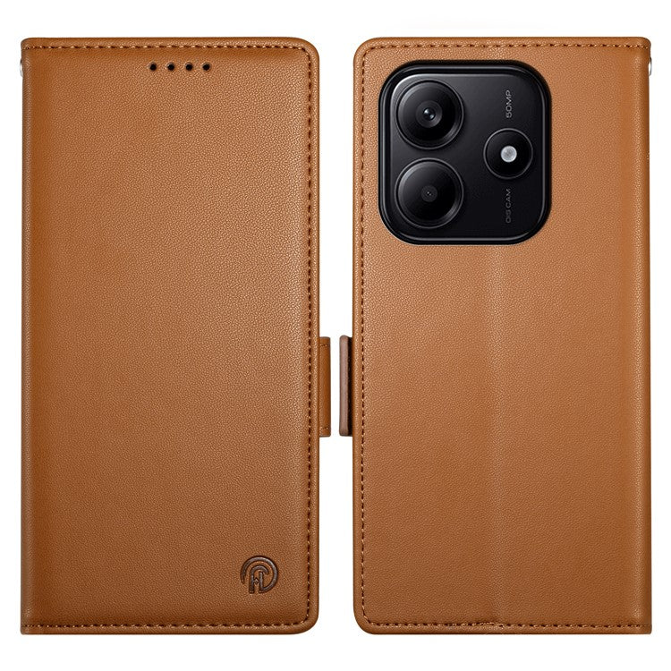 DF-010 For Xiaomi Redmi Note 14 5G / 14 4G Stand Case PU Leather Wallet Phone Cover - Brown