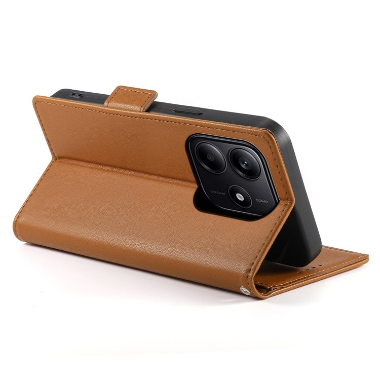 DF-010 For Xiaomi Redmi Note 14 5G / 14 4G Stand Case PU Leather Wallet Phone Cover - Brown