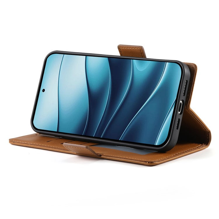DF-010 For Xiaomi Redmi Note 14 5G / 14 4G Stand Case PU Leather Wallet Phone Cover - Brown