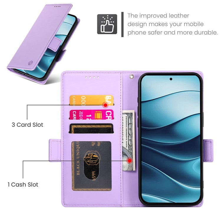 DF-010 For Xiaomi Redmi Note 14 5G / 14 4G Stand Case PU Leather Wallet Phone Cover - Purple