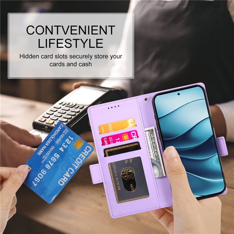 DF-010 For Xiaomi Redmi Note 14 5G / 14 4G Stand Case PU Leather Wallet Phone Cover - Purple