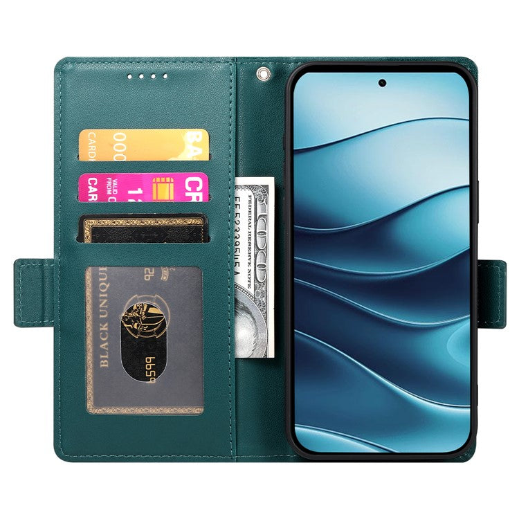 DF-010 For Xiaomi Redmi Note 14 5G / 14 4G Stand Case PU Leather Wallet Phone Cover - Blackish Green