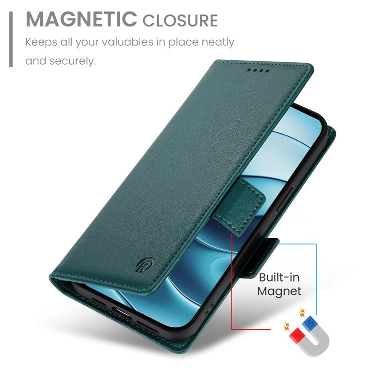 DF-010 For Xiaomi Redmi Note 14 5G / 14 4G Stand Case PU Leather Wallet Phone Cover - Blackish Green