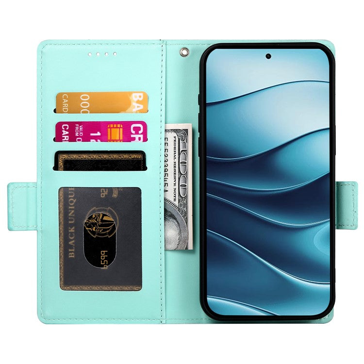 DF-010 For Xiaomi Redmi Note 14 5G / 14 4G Stand Case PU Leather Wallet Phone Cover - Mint Green
