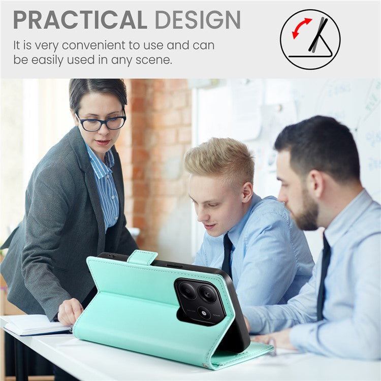 DF-010 For Xiaomi Redmi Note 14 5G / 14 4G Stand Case PU Leather Wallet Phone Cover - Mint Green