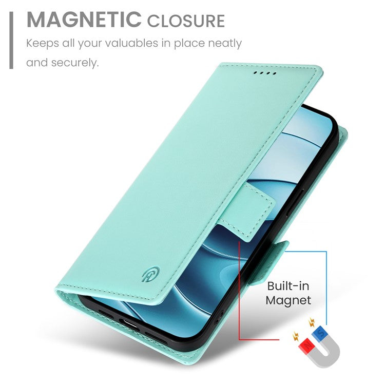 DF-010 For Xiaomi Redmi Note 14 5G / 14 4G Stand Case PU Leather Wallet Phone Cover - Mint Green