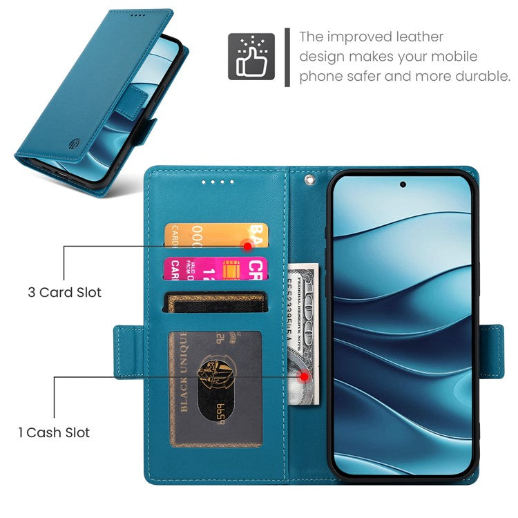 DF-010 For Xiaomi Redmi Note 14 5G / 14 4G Stand Case PU Leather Wallet Phone Cover - Blue