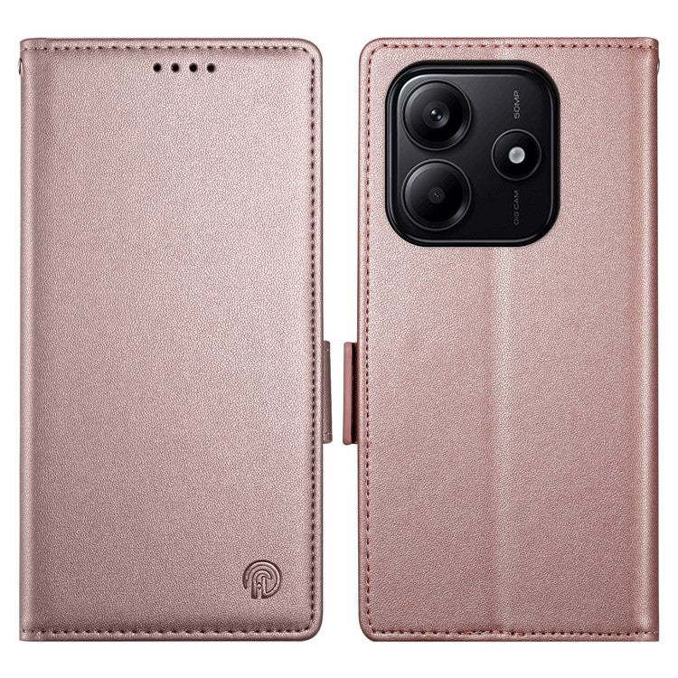 DF-010 For Xiaomi Redmi Note 14 5G / 14 4G Stand Case PU Leather Wallet Phone Cover - Rose Gold