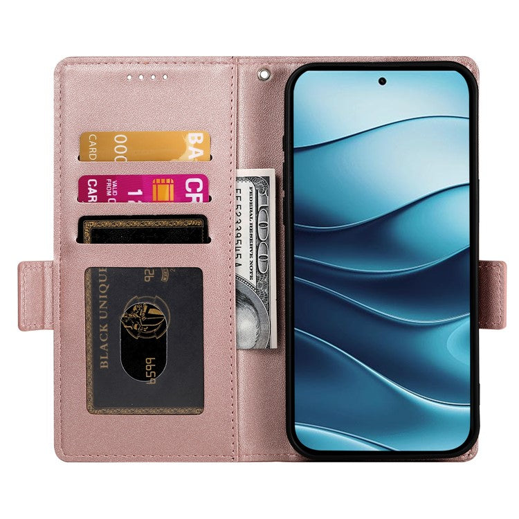DF-010 For Xiaomi Redmi Note 14 5G / 14 4G Stand Case PU Leather Wallet Phone Cover - Rose Gold