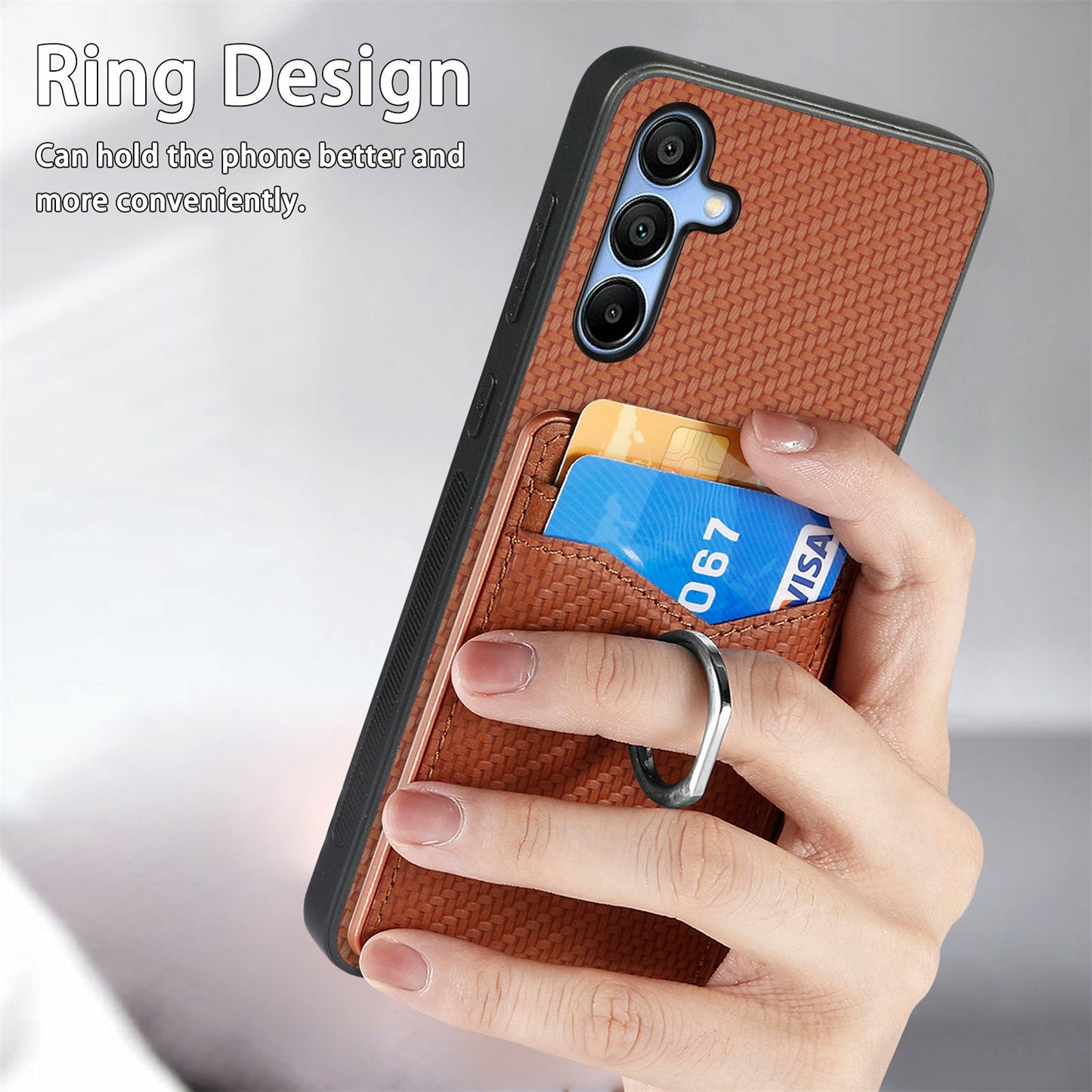 For Samsung Galaxy A16 4G / 5G Case Card Slots Ring Holder Kickstand Phone Cover - Apricot