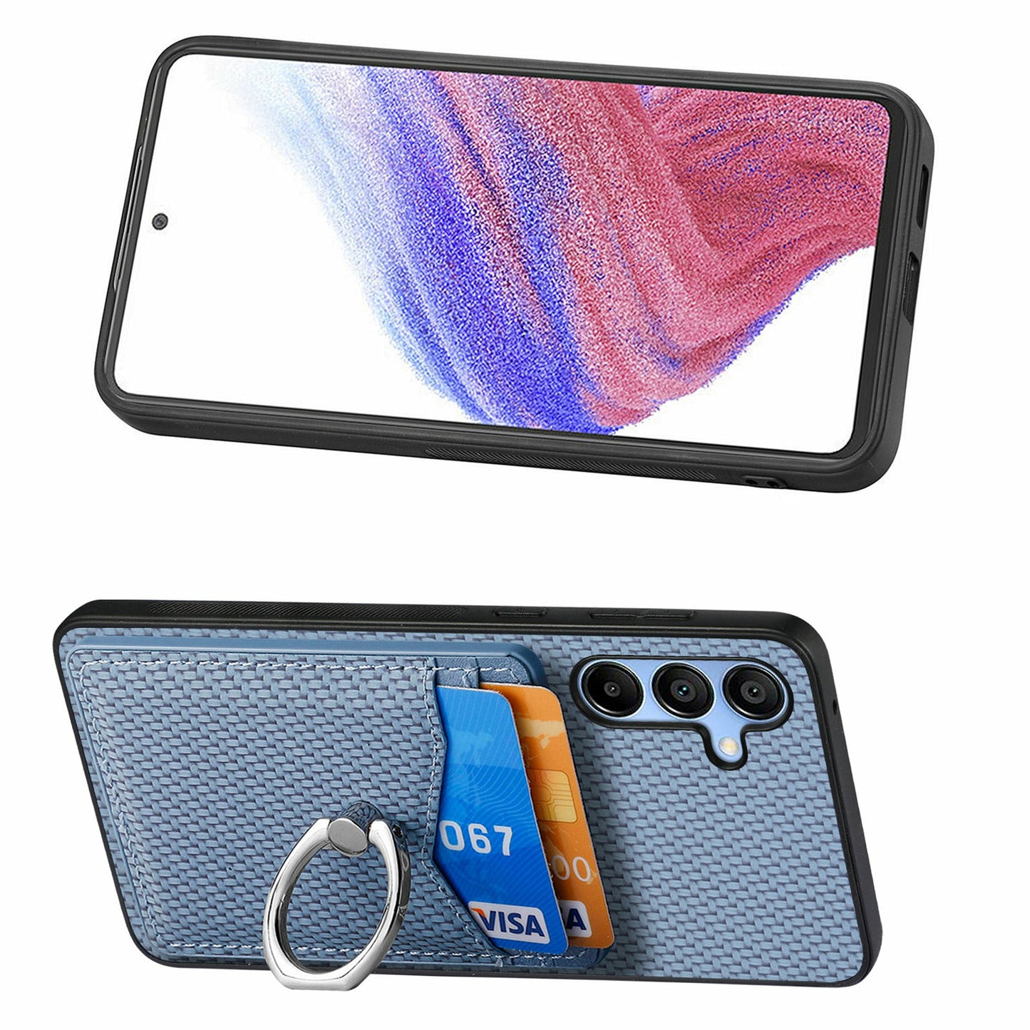 For Samsung Galaxy A16 4G / 5G Case Card Slots Ring Holder Kickstand Phone Cover - Blue