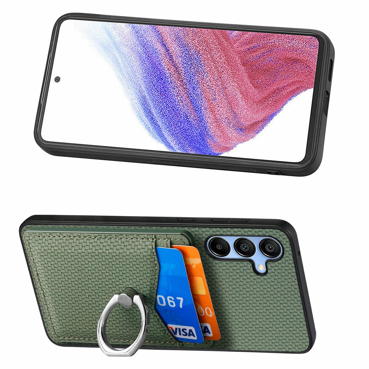 For Samsung Galaxy A16 4G / 5G Case Card Slots Ring Holder Kickstand Phone Cover - Green