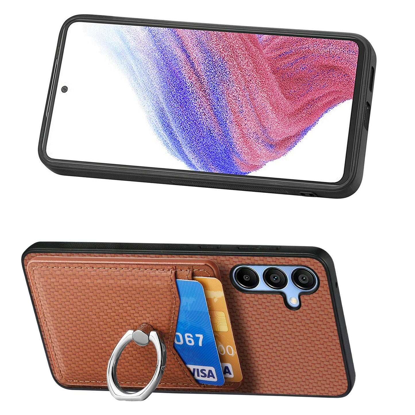 For Samsung Galaxy A16 4G / 5G Case Card Slots Ring Holder Kickstand Phone Cover - Brown