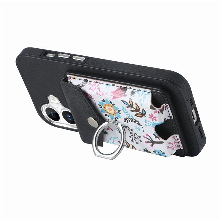 For iPhone 16 Plus Case Compatible with MagSafe Card Bag Leather+TPU Phone Cover - Black