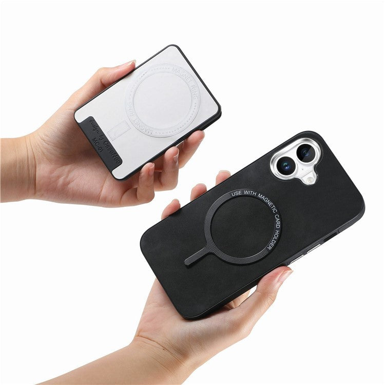 For iPhone 16 Plus Case Compatible with MagSafe Card Bag Leather+TPU Phone Cover - Black