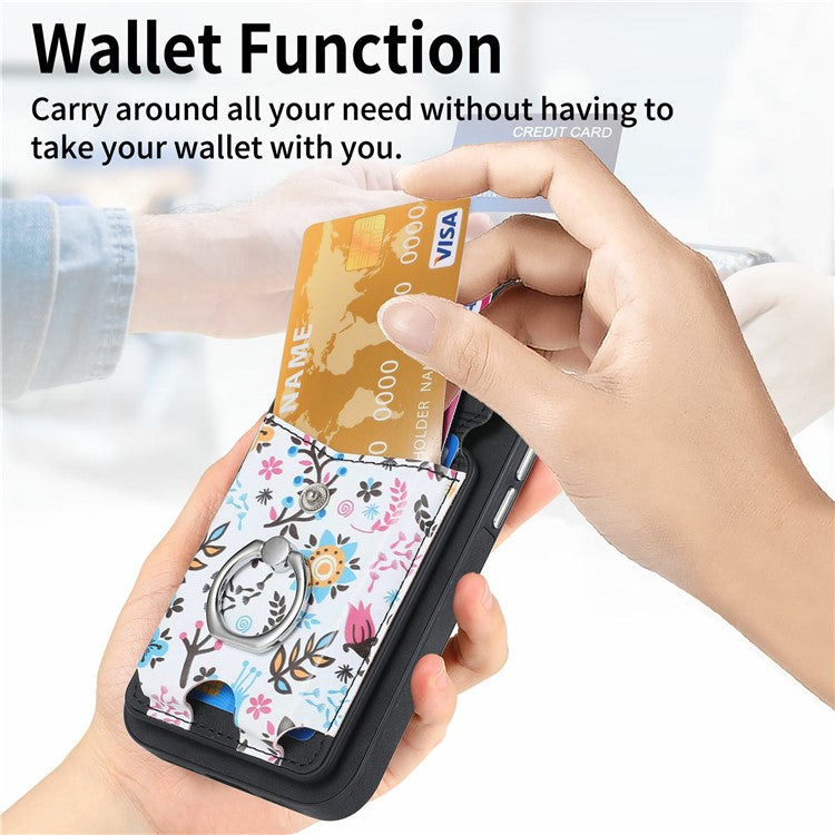 For iPhone 16 Plus Case Compatible with MagSafe Card Bag Leather+TPU Phone Cover - Black