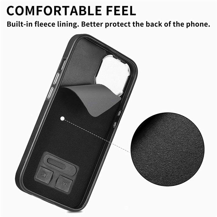 For iPhone 16 Plus Case Ring Kickstand Leather Coated TPU Back Cover with Card Holder - Black