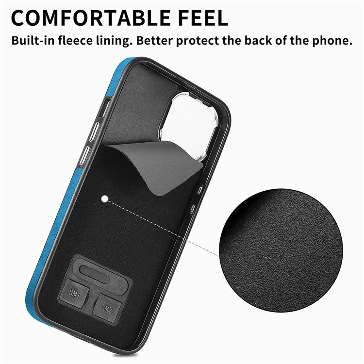 For iPhone 16 Case Ring Kickstand Leather Coated TPU Back Cover with Card Holder - Blue
