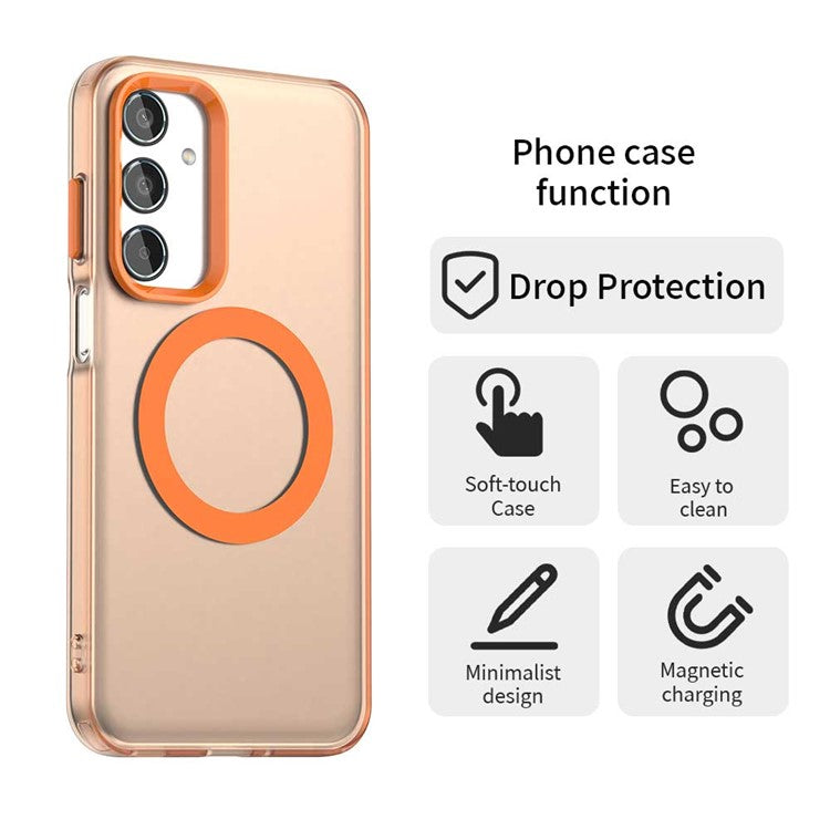 For Samsung Galaxy M35 5G Case Compatible with MagSafe PC+TPU+PET Anti-Drop Phone Cover - Orange