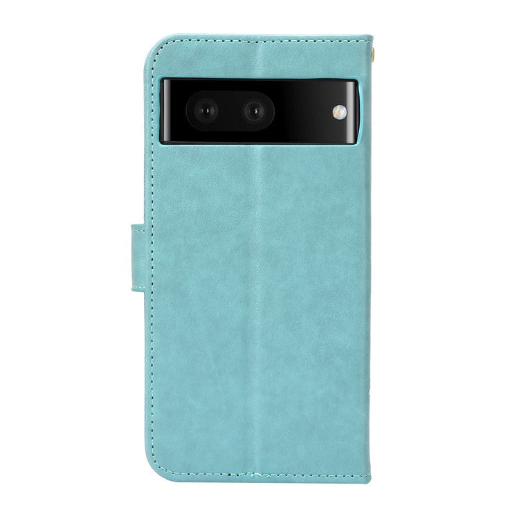 For Google Pixel 7 5G Anti-scratch Dustproof Phone Cover Wallet Stand PU Leather Imprinting Flower Butterflies Cell Phone Case - Baby Blue
