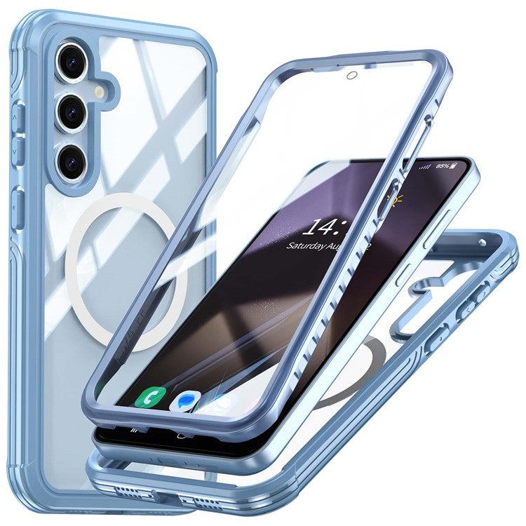 For Samsung Galaxy S24 FE Magnetic Case PC+TPU Phone Cover with Tempered Glass Screen Film - Blue