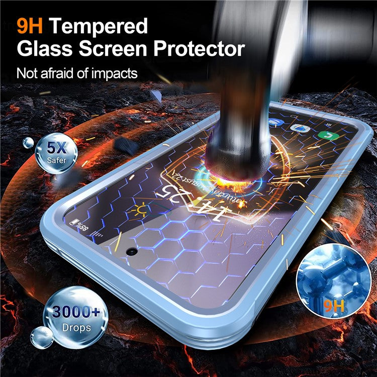 For Samsung Galaxy S24 FE Magnetic Case PC+TPU Phone Cover with Tempered Glass Screen Film - Blue