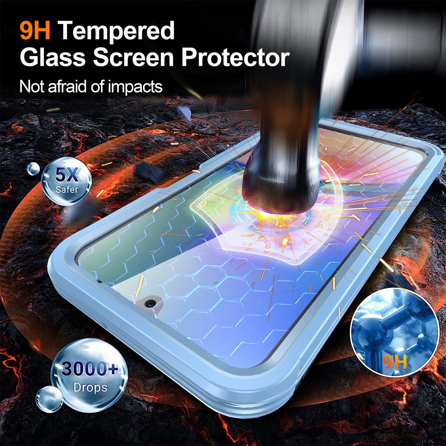For Samsung Galaxy A16 4G / 5G Magnetic Case PC+TPU Phone Cover with Tempered Glass Screen Film - Blue