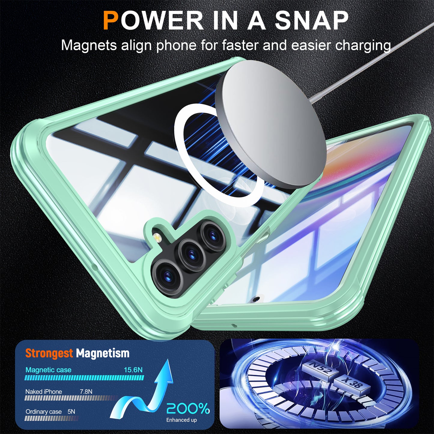 For Samsung Galaxy A16 4G / 5G Magnetic Case PC+TPU Phone Cover with Tempered Glass Screen Film - Green