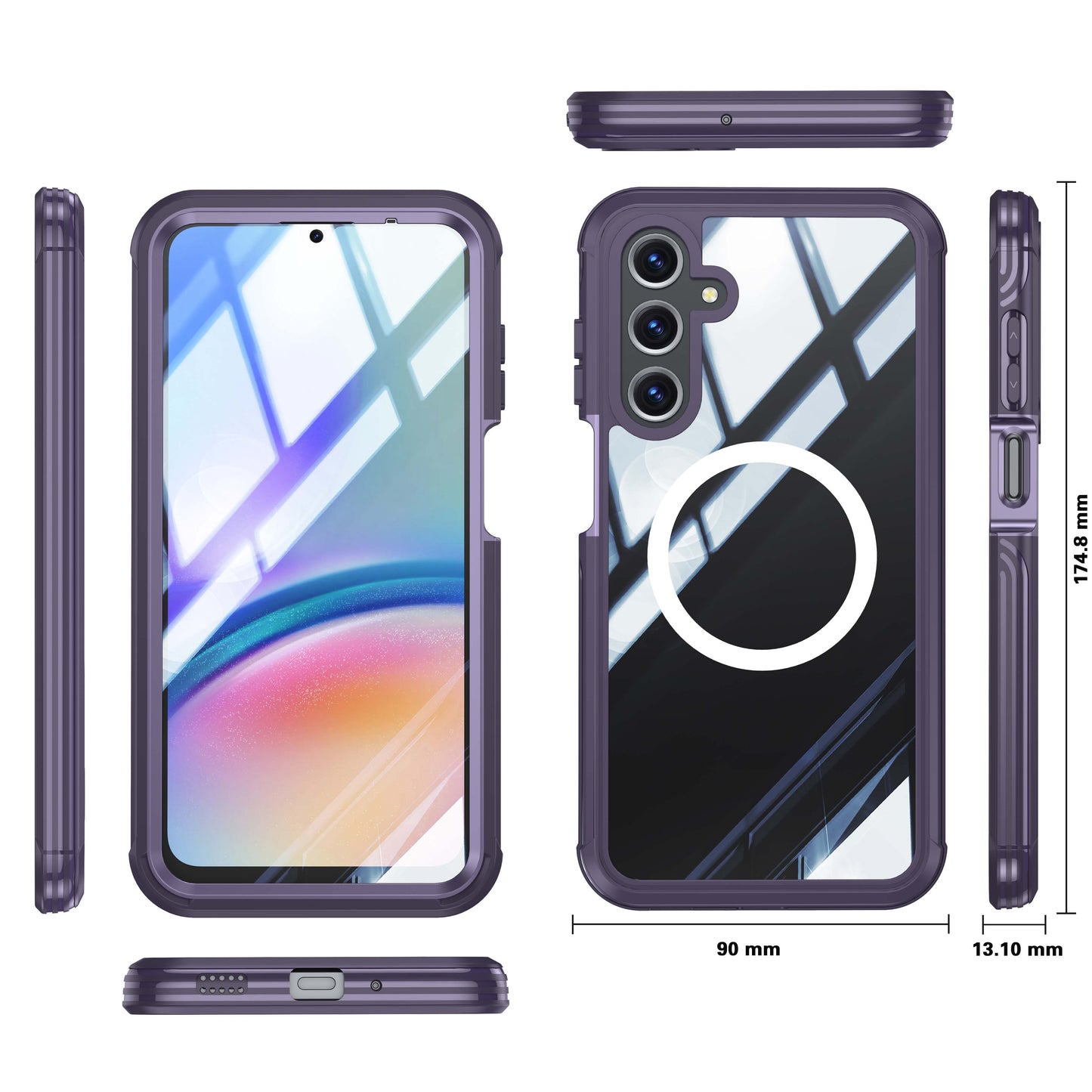 For Samsung Galaxy A16 4G / 5G Magnetic Case PC+TPU Phone Cover with Tempered Glass Screen Film - Purple