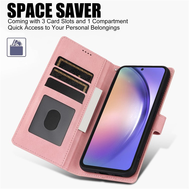 For Samsung Galaxy A36 5G Case PU Leather Phone Cover with Wallet Stand View - Pink