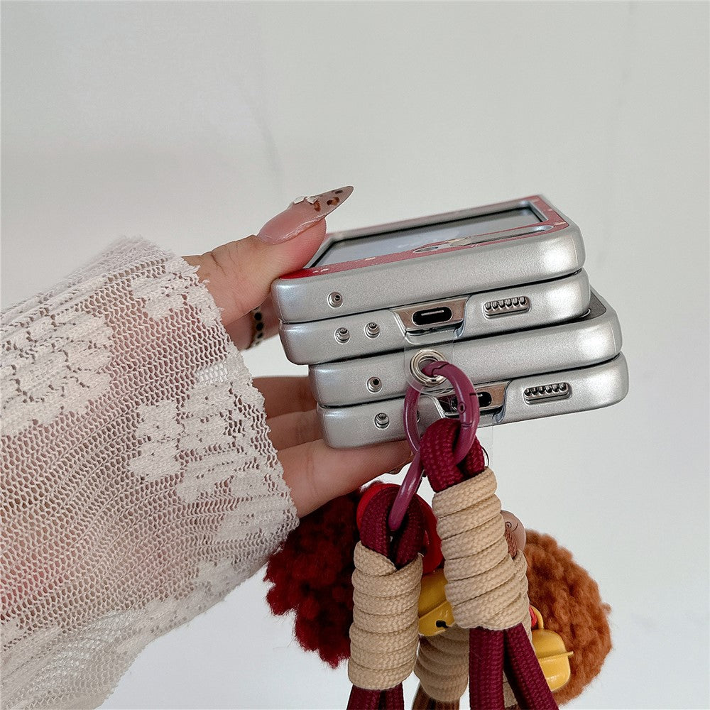 For Samsung Galaxy Z Flip7 FE 5G / Z Flip6 5G Case Leather+PC Floral Phone Cover with Hand Strap - Red