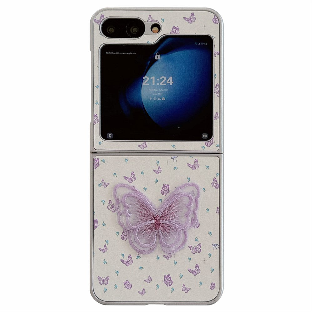 For Samsung Galaxy Z Flip7 FE 5G / Z Flip6 5G Case Leather+PC Butterfly Phone Cover with Tulip Hand Strap